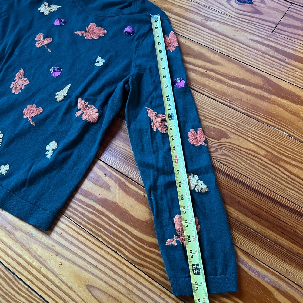 Talbots Green Sweater With Leaf Glitter Accents “Fall Perfect” Size XL - Picture 8 of 8